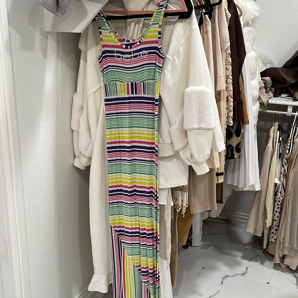 Bebe XS dress pink green blue long maxi flow dress cute